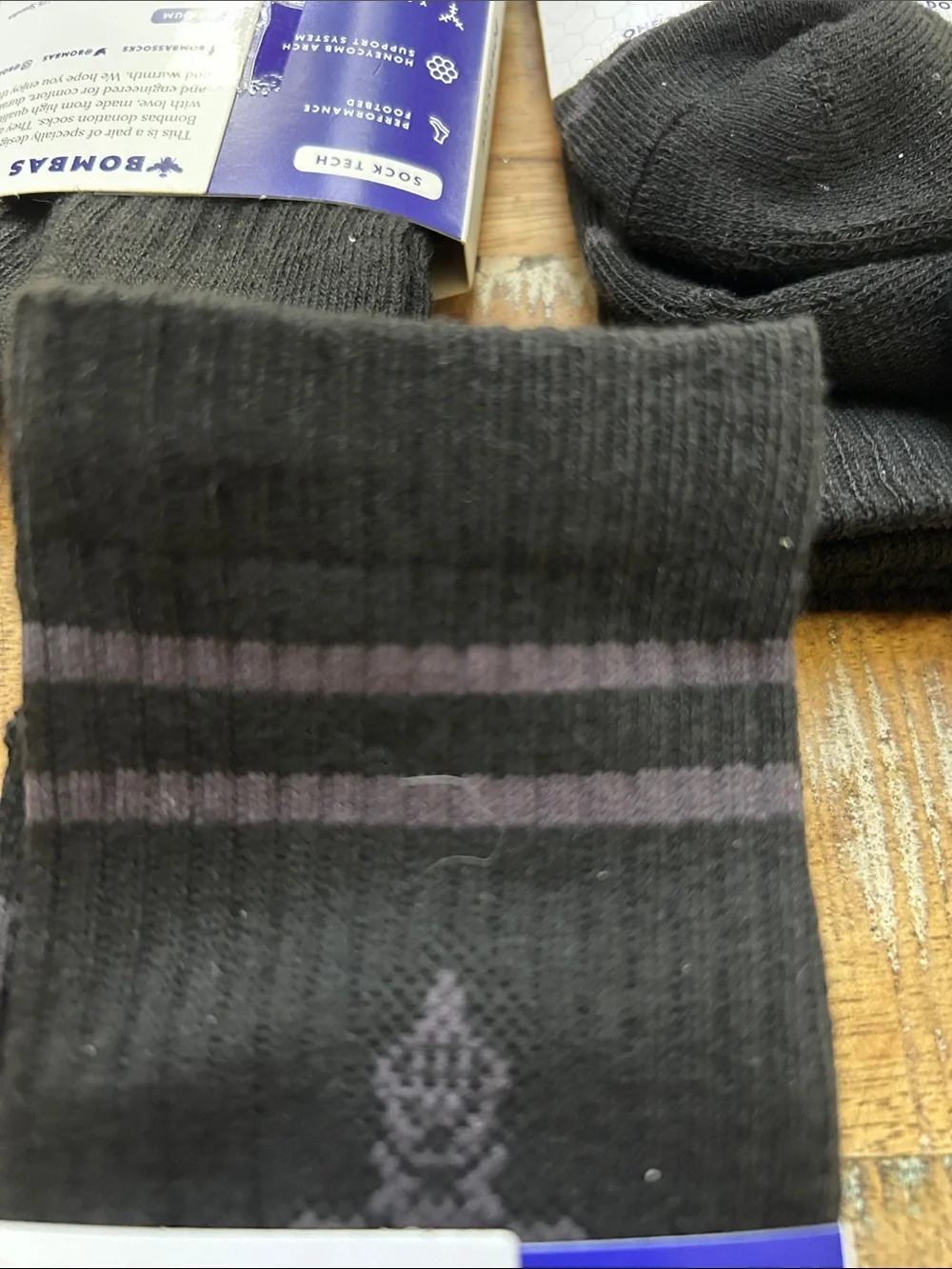 Bombas Men or Women Black Crew Socks with Subtle Gray Stripe Accents
